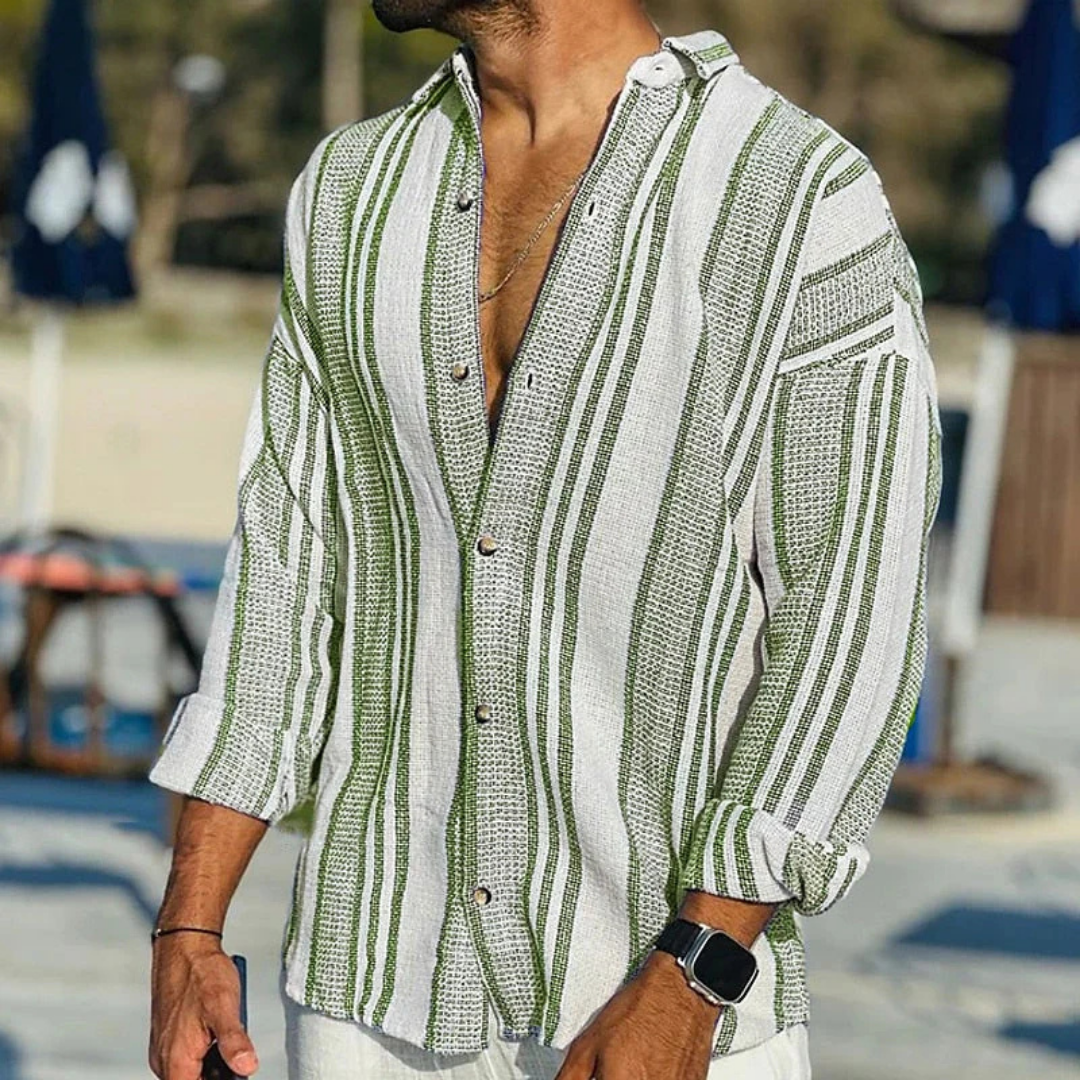 Men's Long Sleeve Shirt Striped Lined Comfortable Contemporary