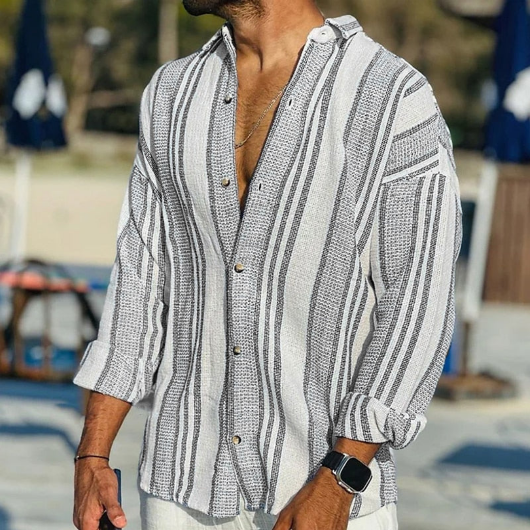 Men's Long Sleeve Shirt Striped Lined Comfortable Contemporary