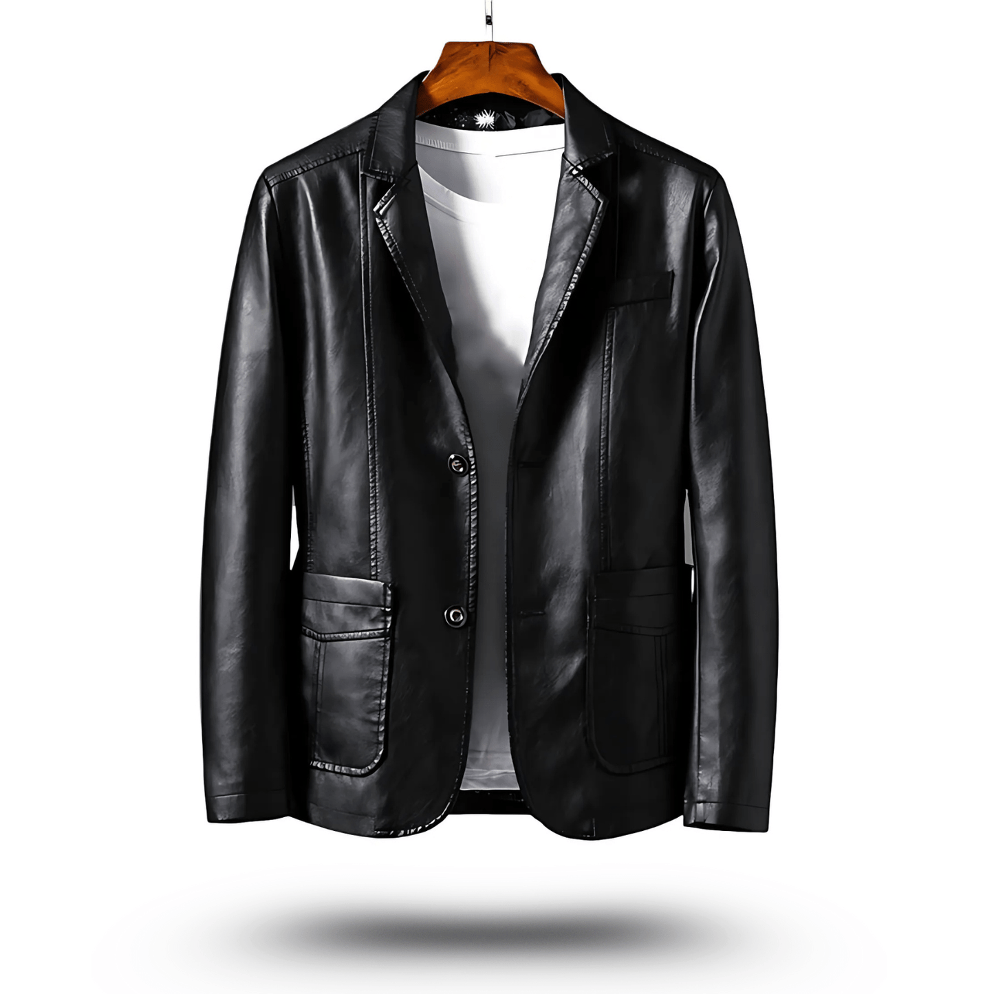 Men's leather jacket classic fitted PU leather