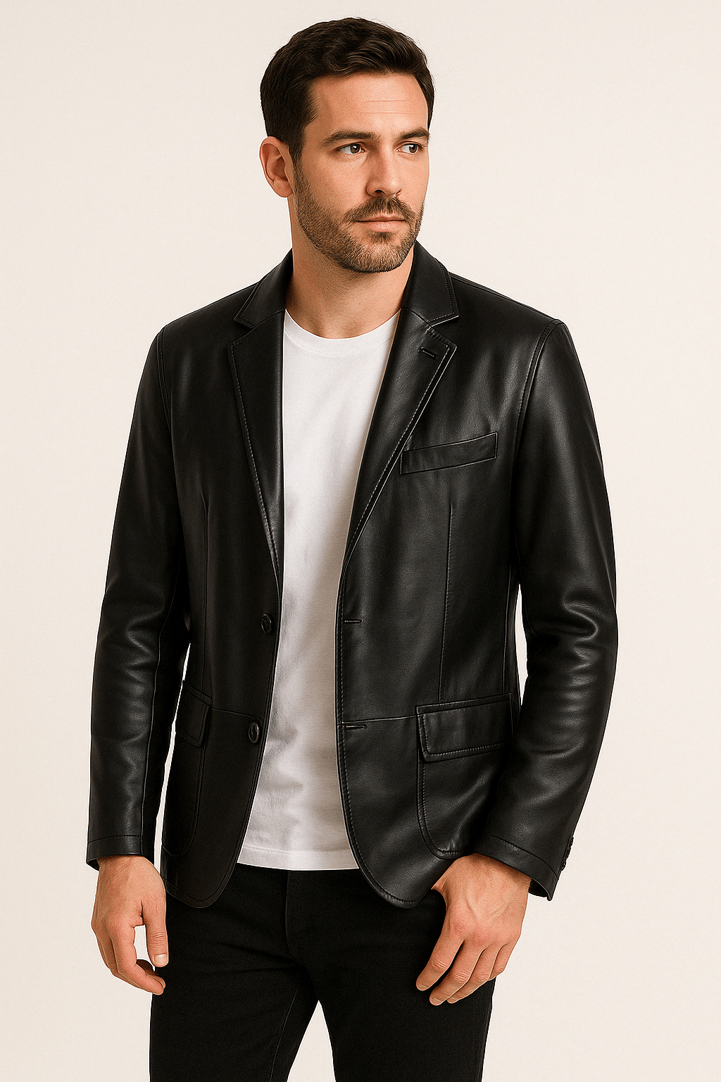 Men's leather jacket classic fitted PU leather