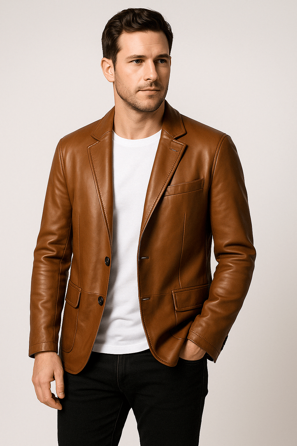 Men's leather jacket classic fitted PU leather
