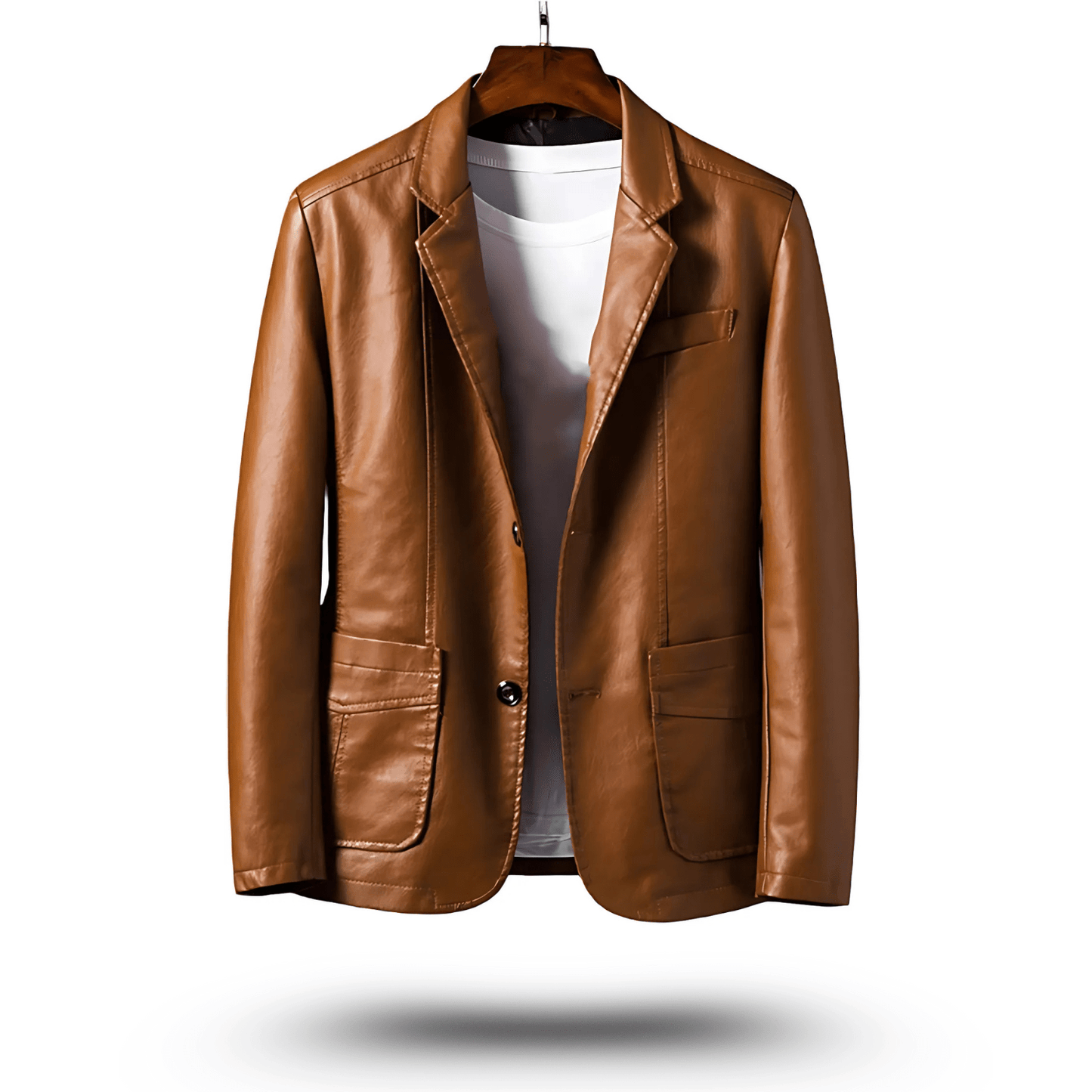 Men's leather jacket classic fitted PU leather