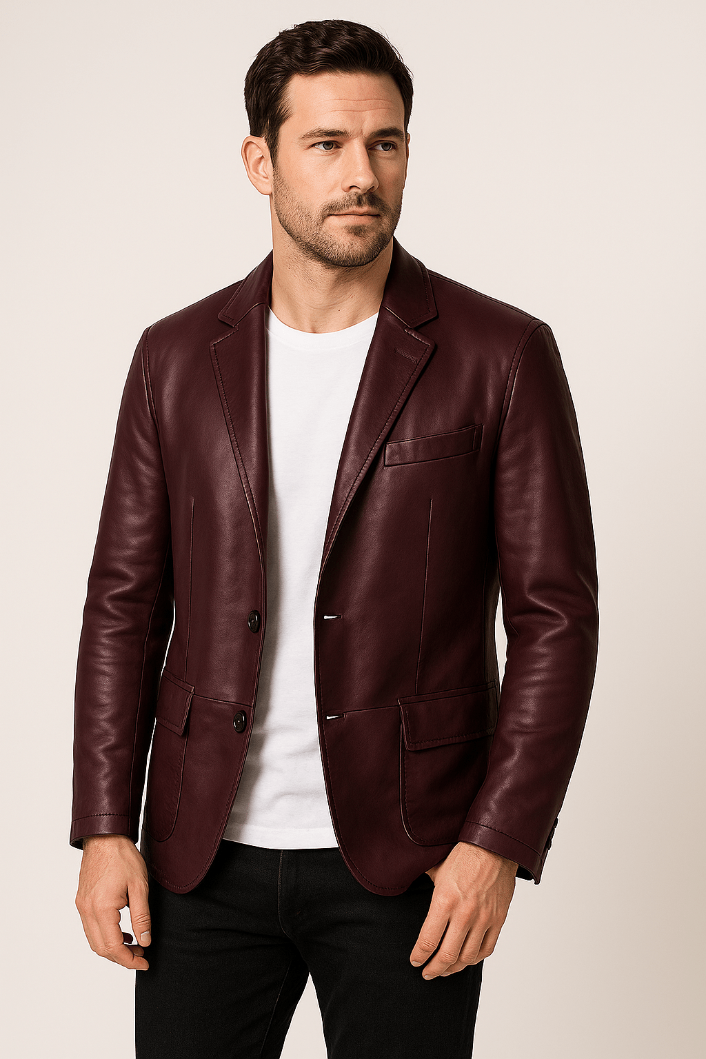 Men's leather jacket classic fitted PU leather