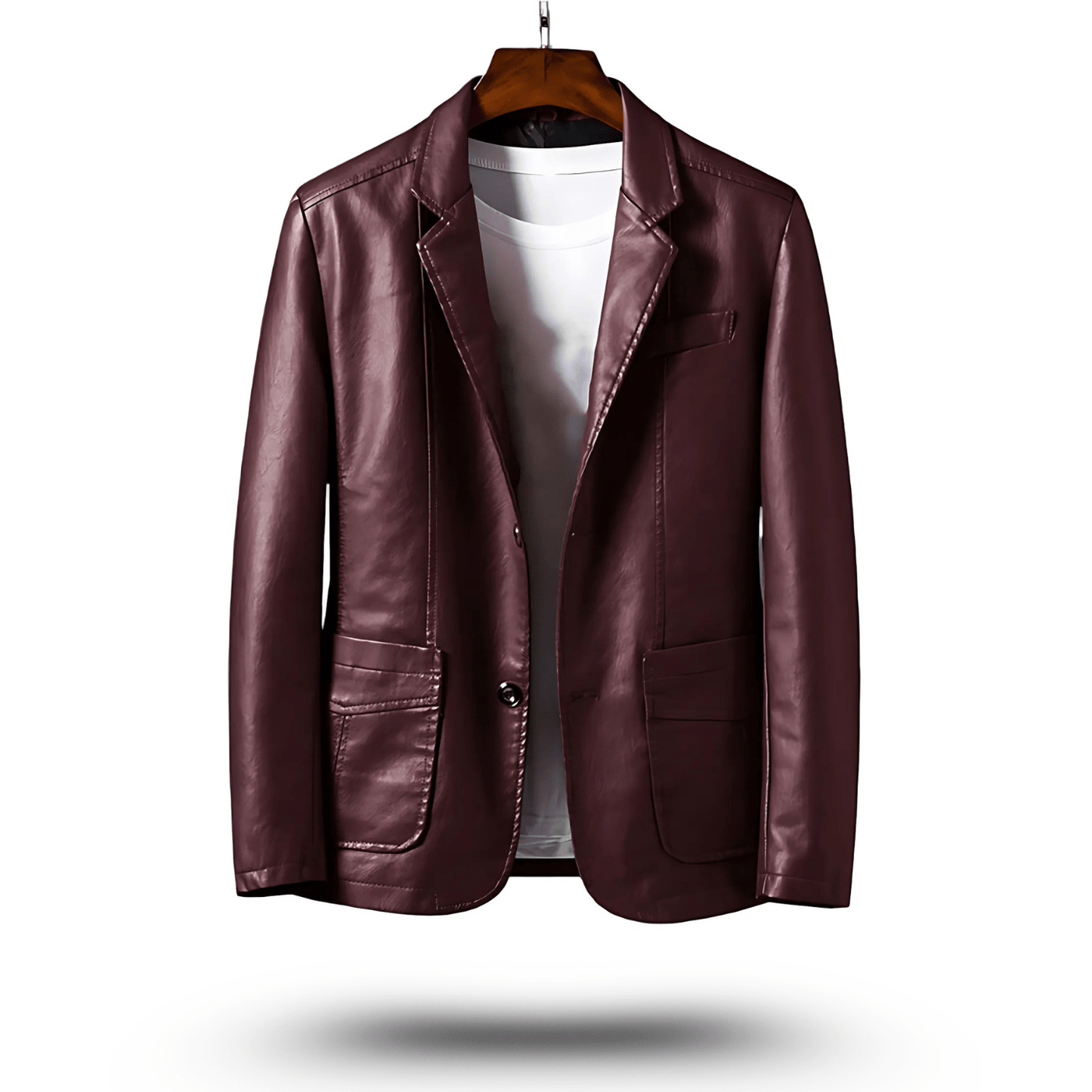 Men's leather jacket classic fitted PU leather