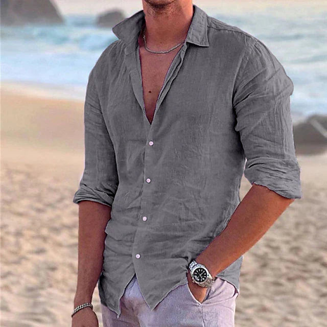 Men's Linen Shirt Casual Breathable Cotton-Linen Blend for Summer
