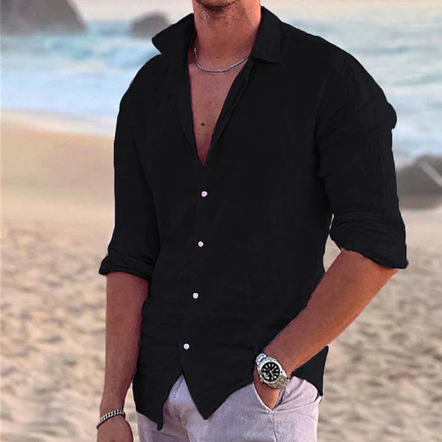 Men's Linen Shirt Casual Breathable Cotton-Linen Blend for Summer