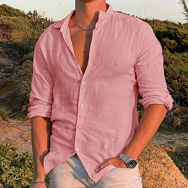 Men's Linen Shirt Casual Breathable Cotton-Linen Blend for Summer