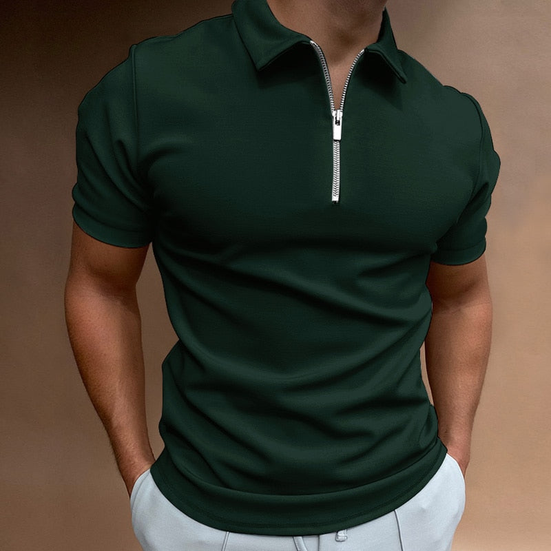 Men's Polo Shirt With Zipper Modern Tailored Cotton