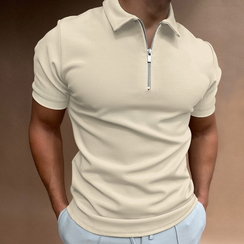 Men's Polo Shirt With Zipper Modern Tailored Cotton