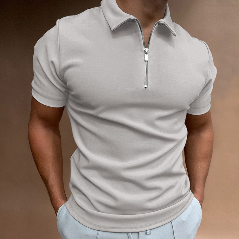 Men's Polo Shirt With Zipper Modern Tailored Cotton
