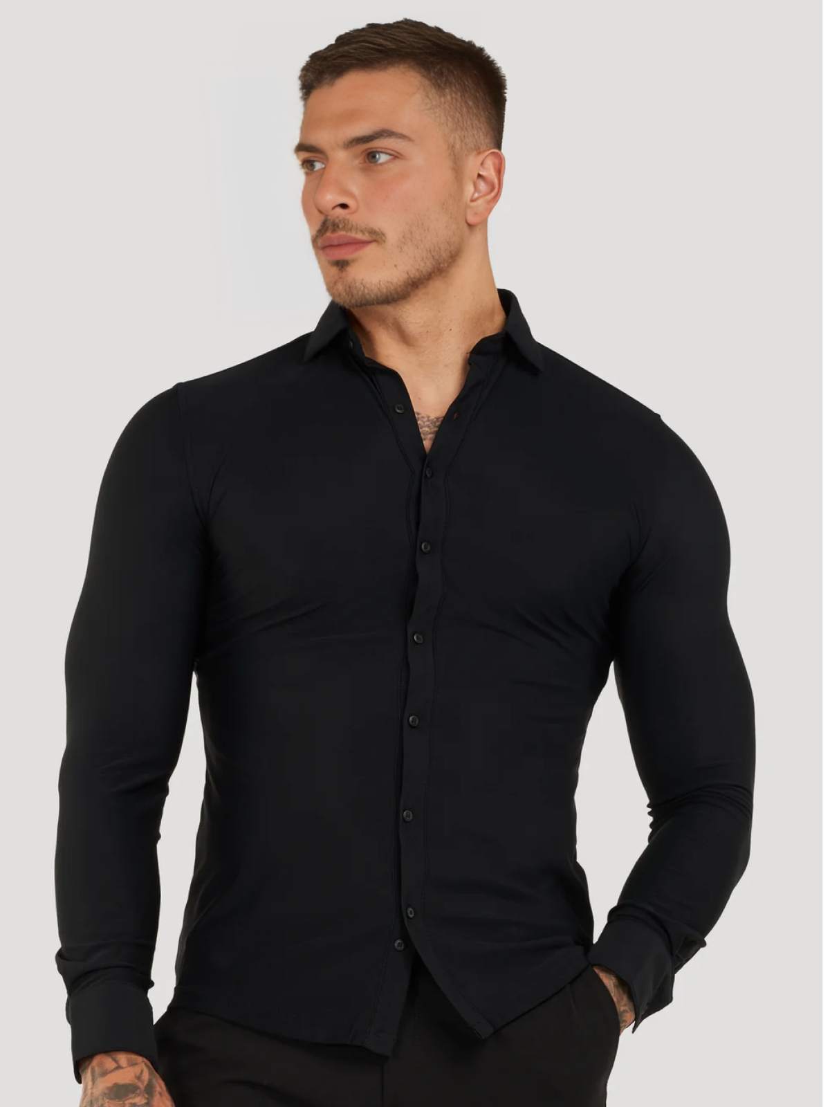 Camisa clasica elastica celeste