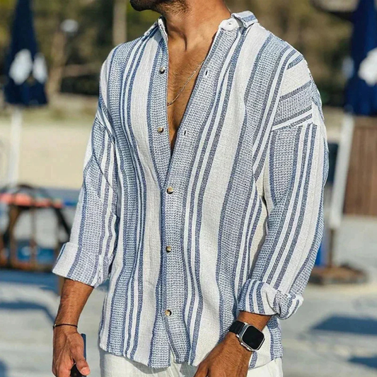 Men's Long Sleeve Shirt Striped Lined Comfortable Contemporary