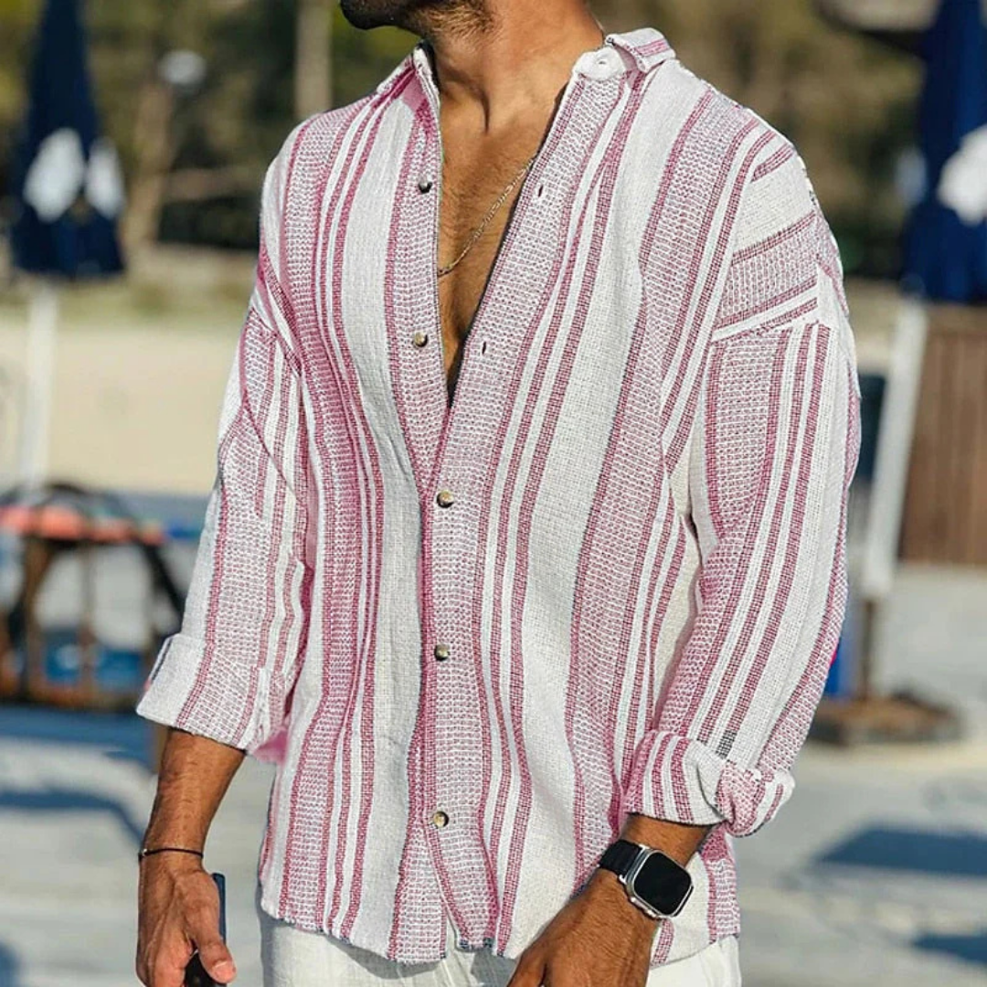 Men's Long Sleeve Shirt Striped Lined Comfortable Contemporary