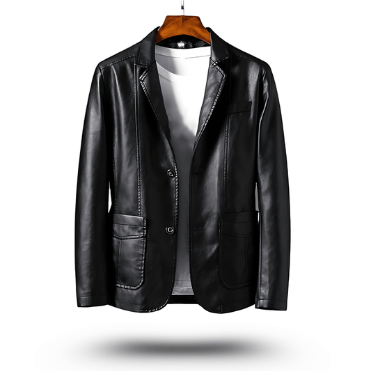 Men's leather jacket classic fitted PU leather