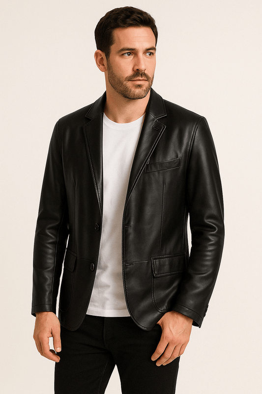 Men's leather jacket classic fitted PU leather