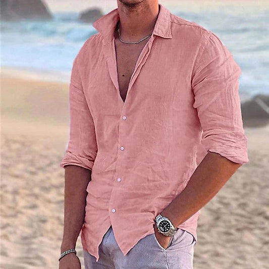 Men's Linen Shirt Casual Breathable Cotton-Linen Blend for Summer