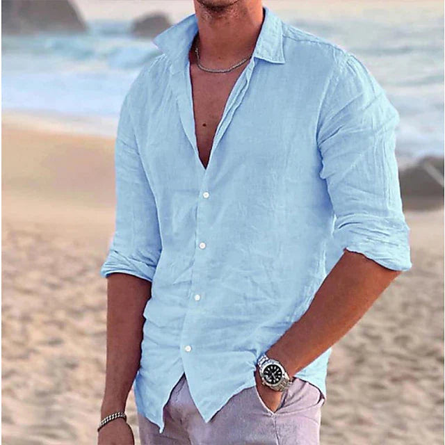 Men's Linen Shirt Casual Breathable Cotton-Linen Blend for Summer