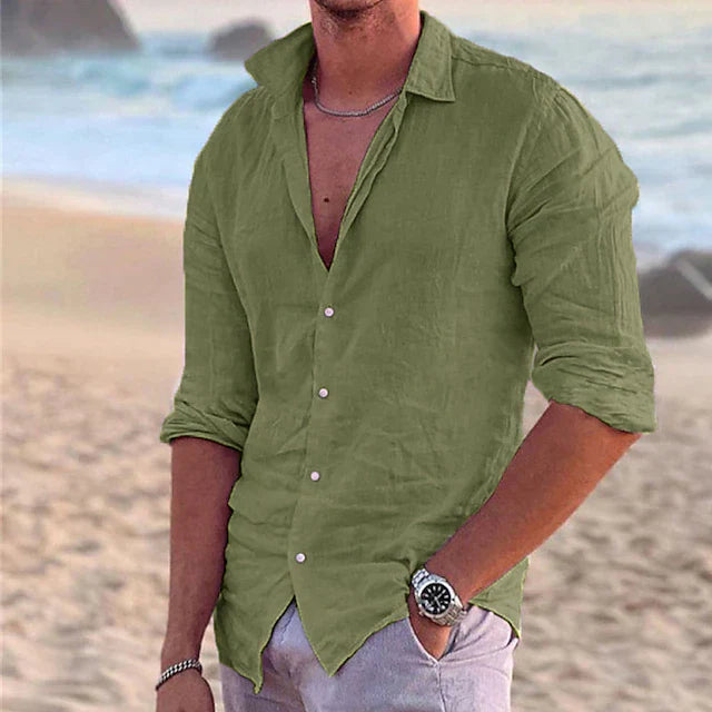 Men's Linen Shirt Casual Breathable Cotton-Linen Blend for Summer