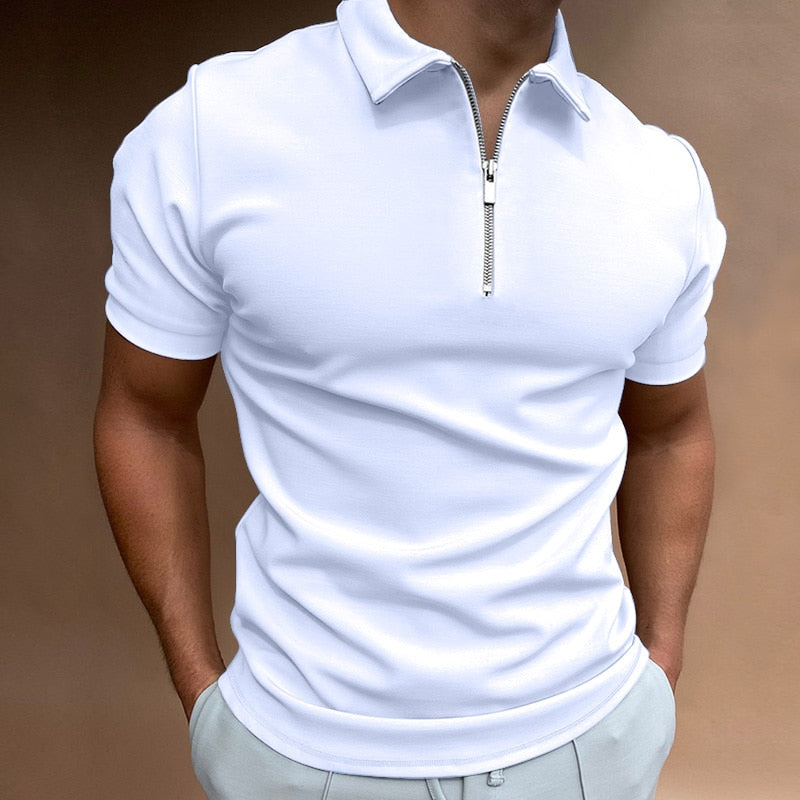 Men's Polo Shirt With Zipper Modern Tailored Cotton