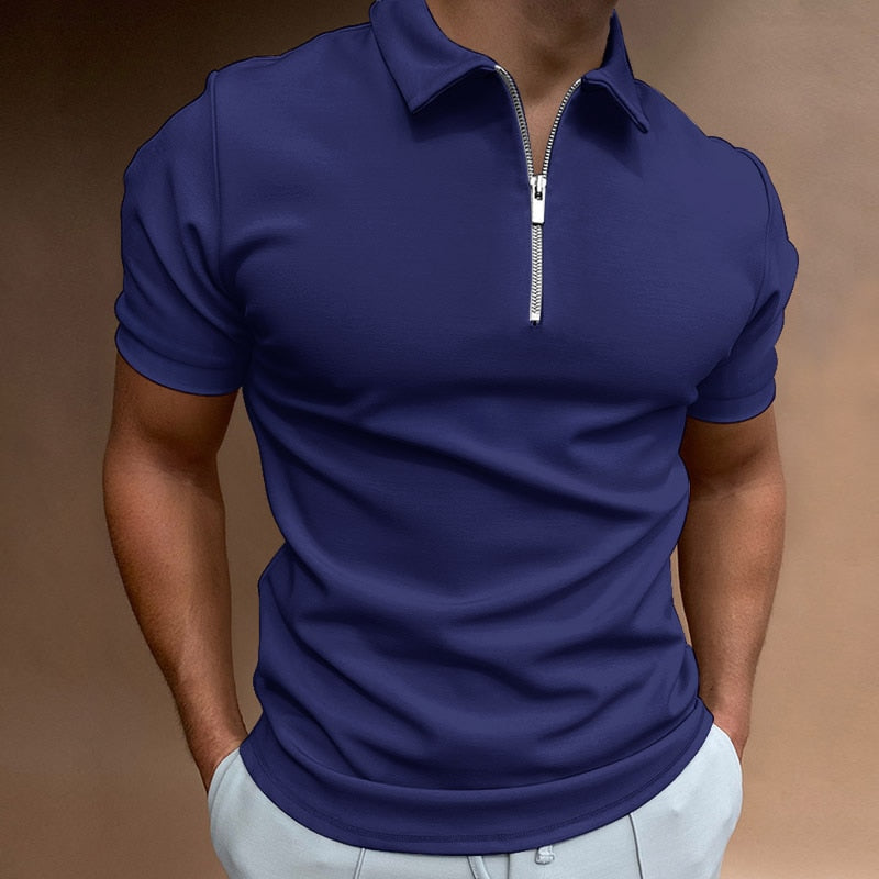 Men's Polo Shirt With Zipper Modern Tailored Cotton